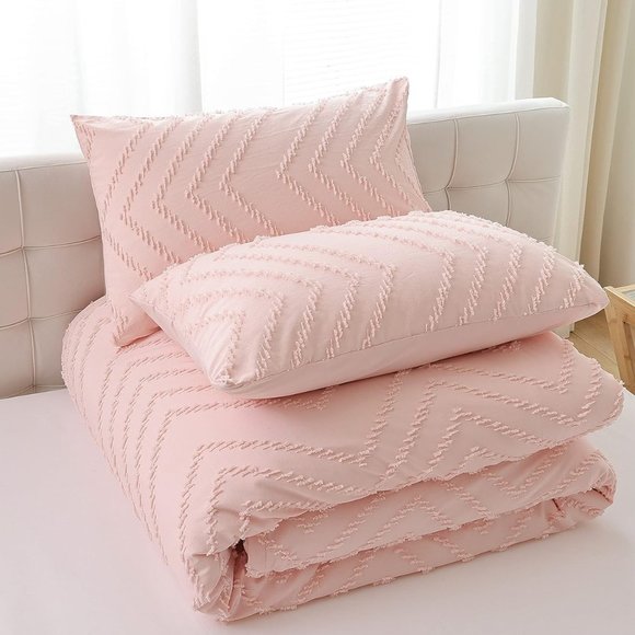 Chevron Tufted Petal Pink Blush Bedding California King Size Comforter Set New - Picture 5 of 11